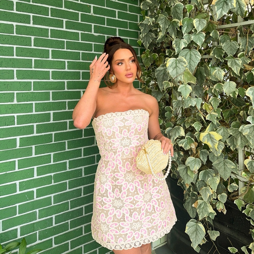 Strapless Lace Dress - Pink
